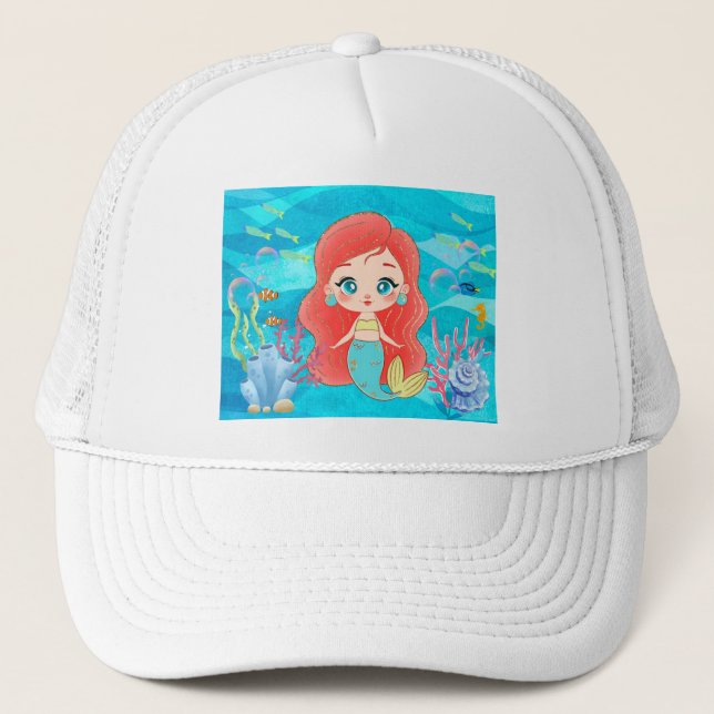 Casquette Belle sirène RED HAIR jouant dans la mer (Devant)