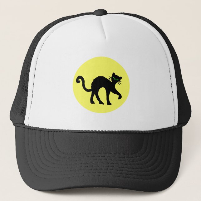 Casquette Black Cat Green Eyes Plein Lune Jaune (Devant)