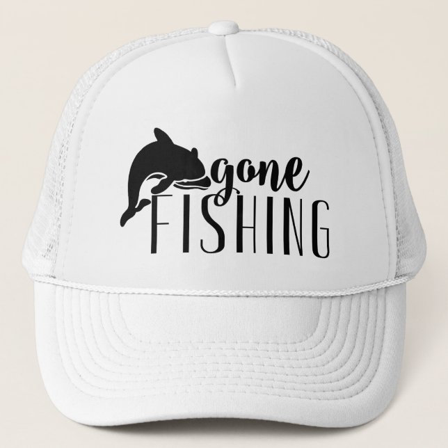 Casquette Black Modern Text & Whale-Gone Fishing (Devant)