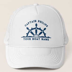 Casquette Blanc et bleu marine volant roue de direction text