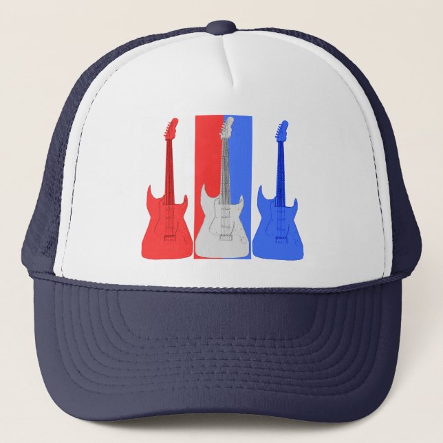 Casquette blanc et bleu rouge de guitares (Devant)
