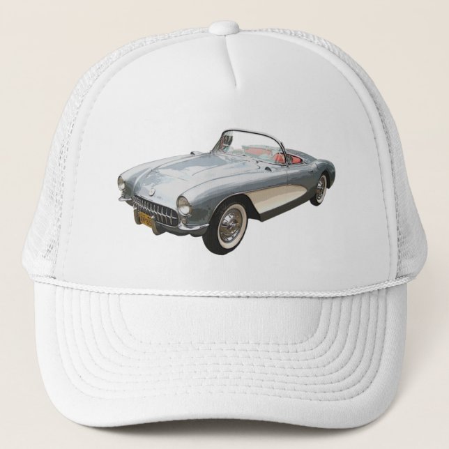 Casquette Bleu argenté Corvette 1959 sur le chapeau blanc (Devant)