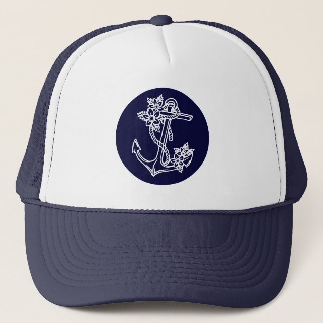 Casquette Bleu bleu marine Ancre de bateau nautique (Devant)