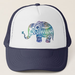 Casquette Bleu et vert doux tons Fleur Eléphant