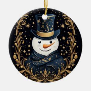 Casquette bleu Snowman Ornement décoratif or