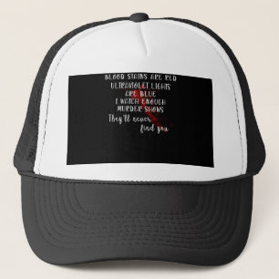 Casquette blood stains are red, ultraviolet lights are blue