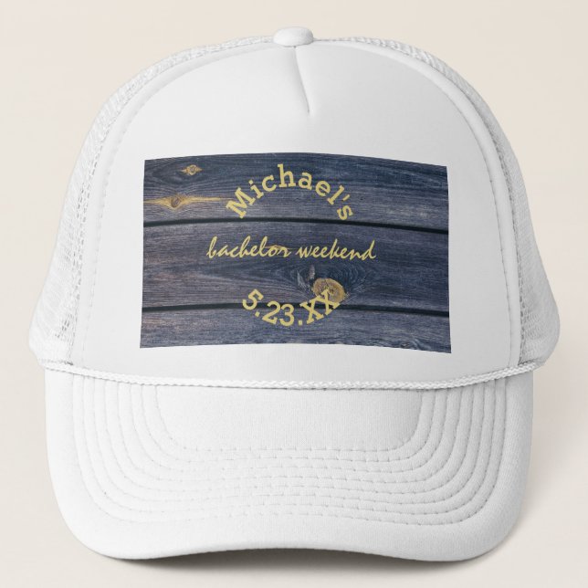 Casquette Bois Bleu Rustique | Monogramme Week-end Célibatai (Devant)