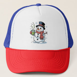 Casquette Boisson de Noël Bonhomme de Neige Buvant Matcha Ve