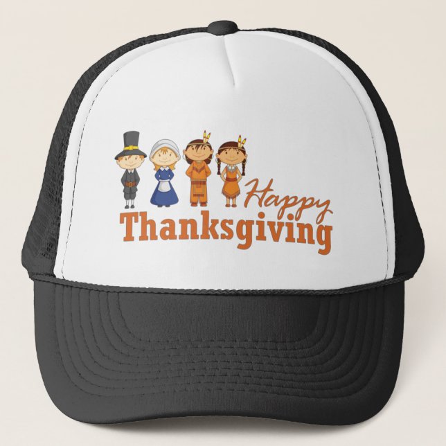 Casquette Bon thanksgiving avec Pilgrim Amérindien (Devant)