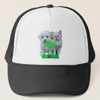 Casquette Boné com Gato e Cachorro e Mensagem Amor e...