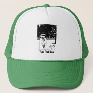 Casquette bonhomme de neige souriant sur la scène des neige