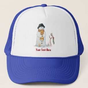 Casquette bonhomme de neige souriant sur la scène des neige