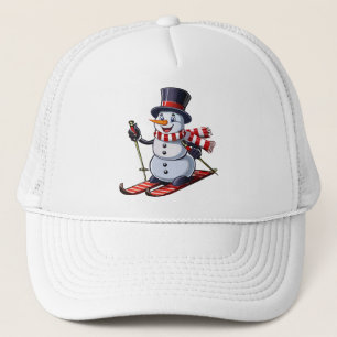 Casquette Bonhomme de neige sur des skis avec un chapeau hau