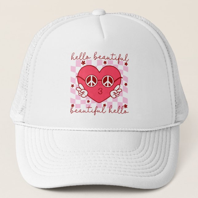 Casquette Bonjour Beau Coeur Rose (Devant)