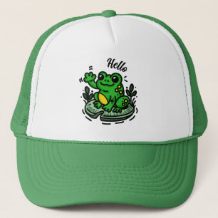 Casquette Bonjour    Grenouille sur la main Lily Pad tirée