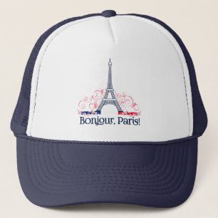 Casquette Bonjour Paris avec la Tour Eiffel et des détails f