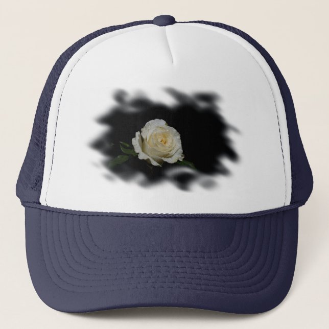 Casquette Bords brûlés à la rose blanche (Devant)