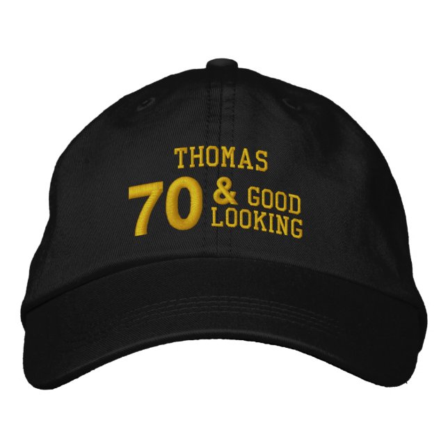 Casquette Brodée 70 Anniversaire bon look NOIR et OR W70E (Devant)