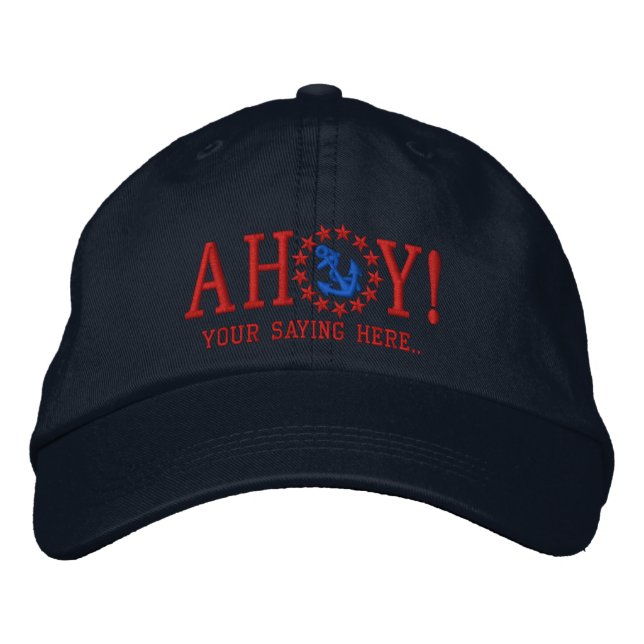 Casquette Brodée AHOY ! Broderie de voeux nautiques (Devant)
