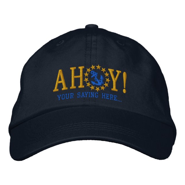 Casquette Brodée AHOY ! Broderie de voeux nautiques (Devant)