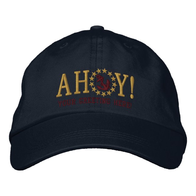 Casquette Brodée AHOY ! Broderie de voeux nautiques (Devant)