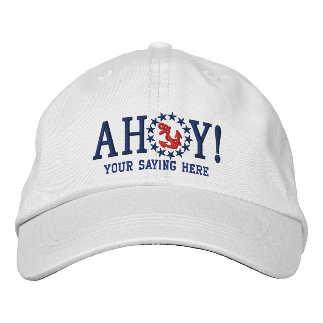 Casquette Brodée AHOY ! Broderie de voeux nautiques (Devant)