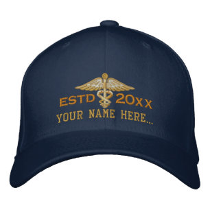 Casquette Brodée Année personnalisée Votre texte Caduceus Médicale