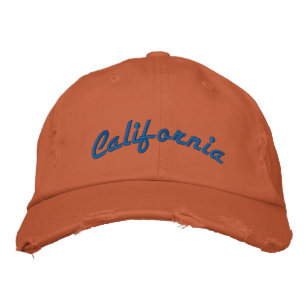 Casquette Brodée California Blue sur Orange Vintage Style déprimé