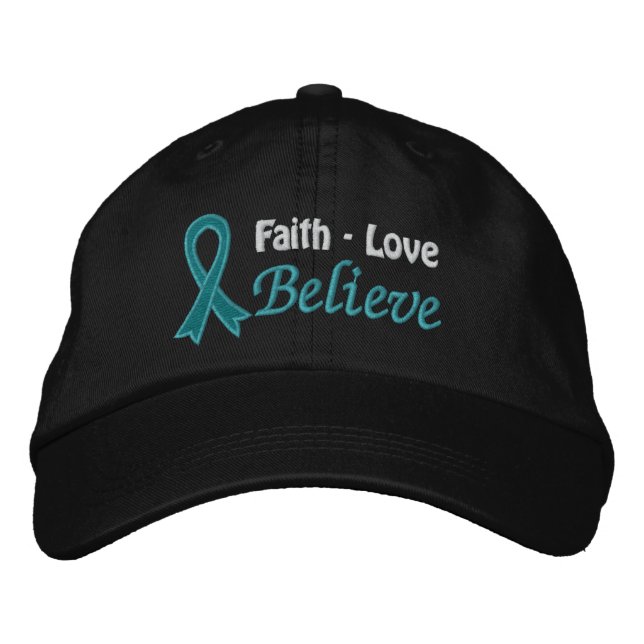Casquette Brodée Cancer de l'ovaire foi amour croire (Devant)