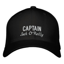 Casquette Brodée Capitaine de pêche noire et blanche personnalisée
