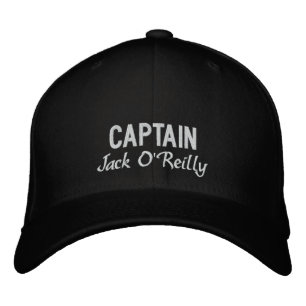 Casquette Brodée Capitaine de pêche noire et blanche personnalisée