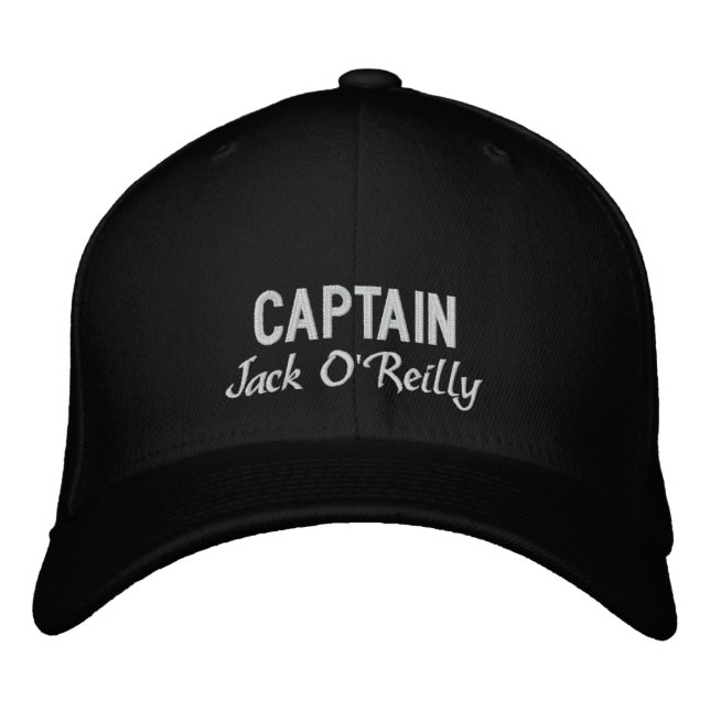 Casquette Brodée Capitaine de pêche noire et blanche personnalisée (Devant)