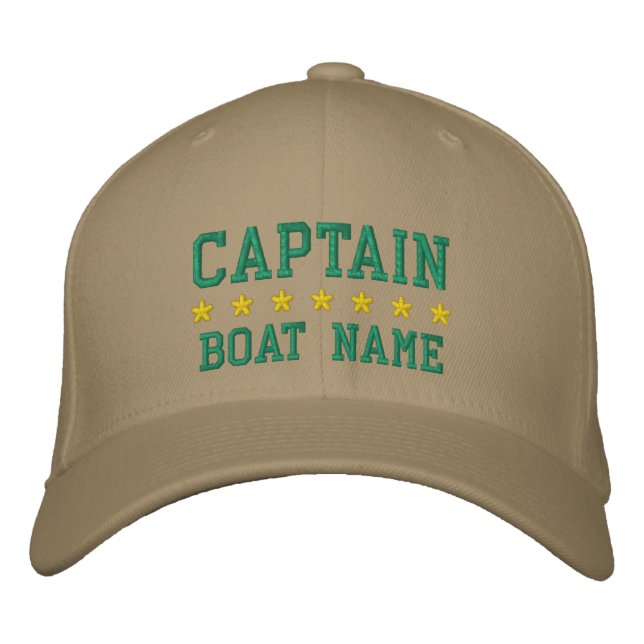 Casquette Brodée Capitaine nautique Khaki Votre nom de bateau (Devant)
