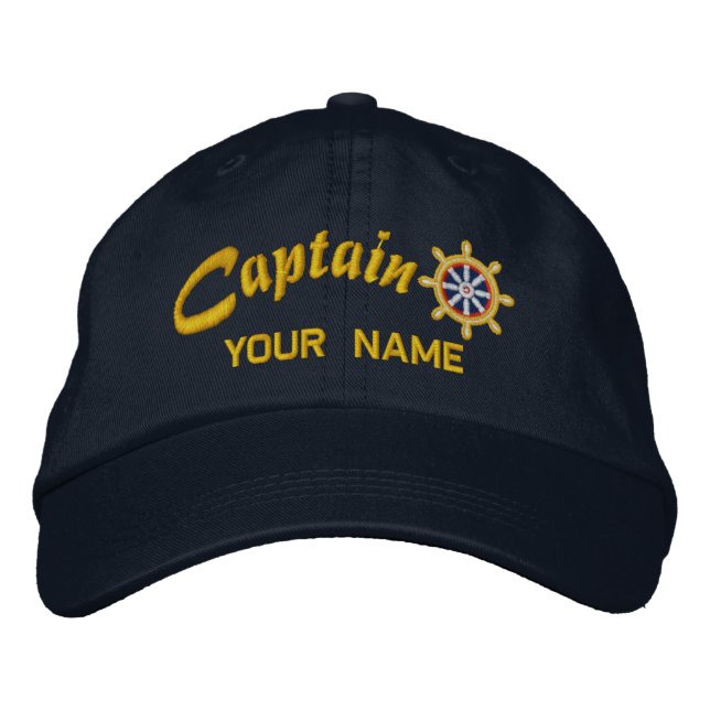 Casquette Brodée CAPITAINE Roue personnalisable Votre nom Navire (Devant)