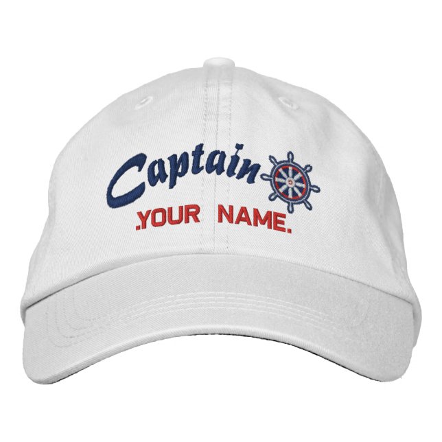 Casquette Brodée CAPITAINE Roue personnalisable Votre nom Navire (Devant)