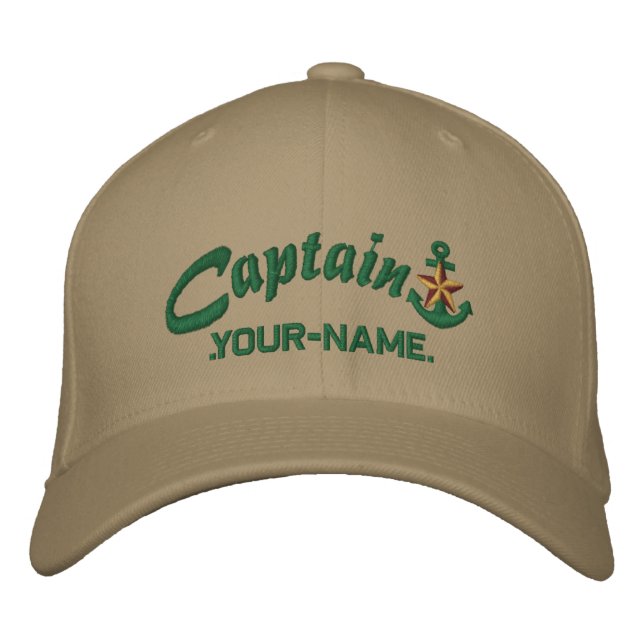 Casquette Brodée Capitaine Star personnalisée Nom de l'Ancre Vert (Devant)