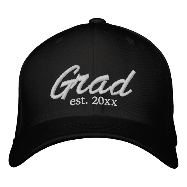 Casquette Brodée Grad Date établie blanc script personnalisé diplôm (Devant)