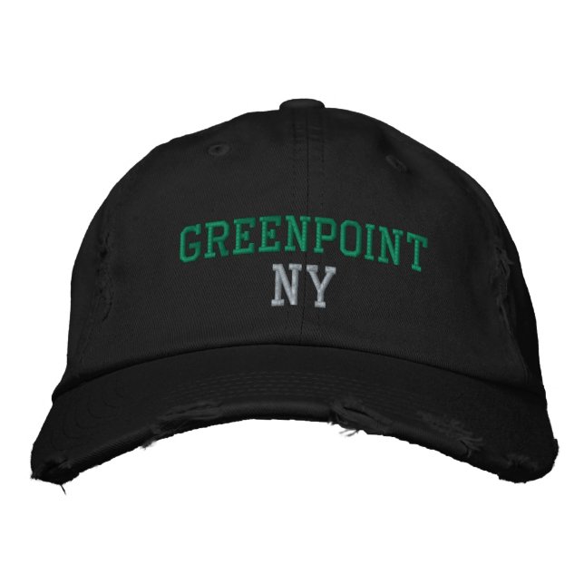 Casquette Brodée GREENPOINT NY Vert sur le Vintage noir (Devant)