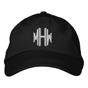 Casquette Brodée Initiales personnalisées en monogramme noir blanc 
