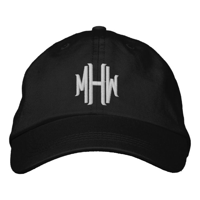 Casquette Brodée Initiales personnalisées en monogramme noir blanc  (Devant)