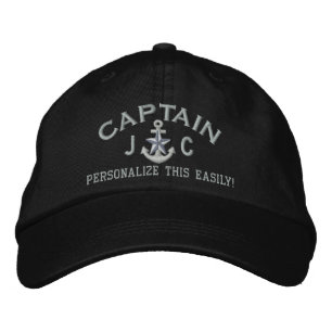 Casquette Brodée Initiales personnalisées Texte Capitaine Silver St
