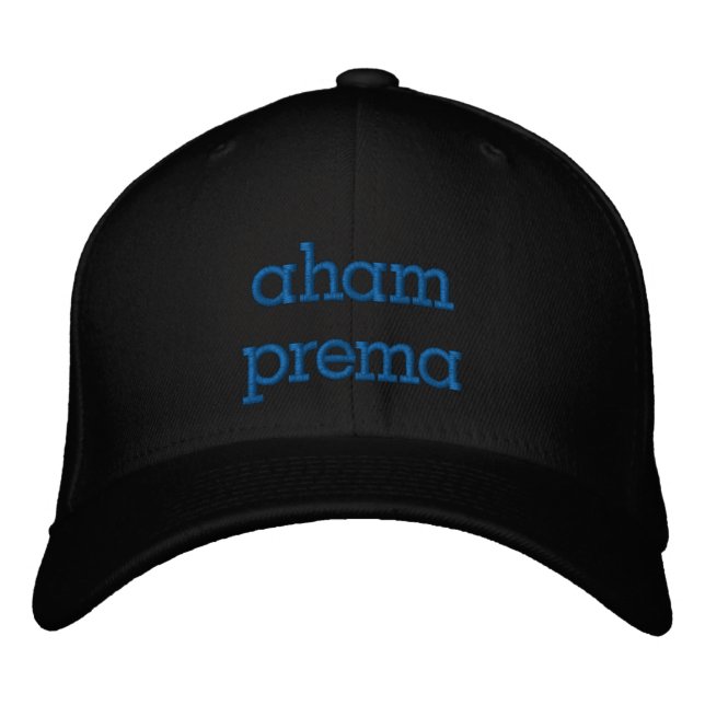 Casquette Brodée je suis divine amour aham prema mantra bleu (Devant)