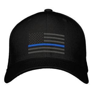 Casquette Brodée Ligne Bleue fine Drapeau américain au charbon