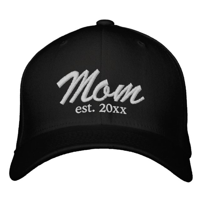 Casquette Brodée Maman Date d'établissement blanc noir script perso (Devant)