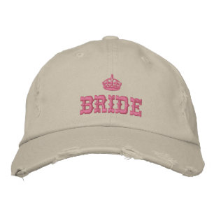 Casquette Brodée Mariée rose avec couronne
