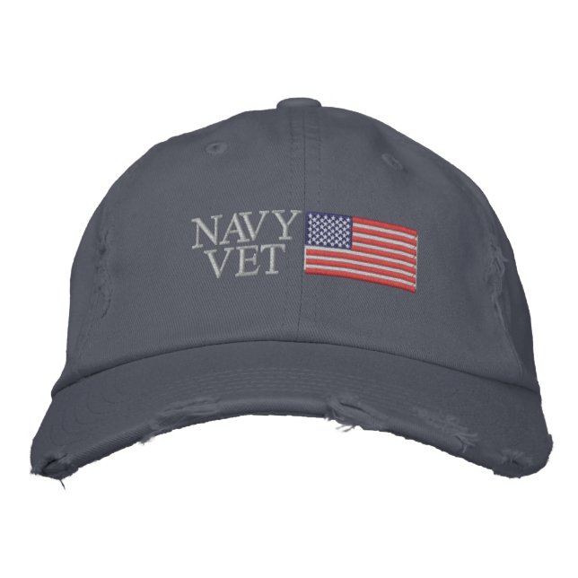 Casquette Brodée Marine Vet avec drapeau américain (Devant)