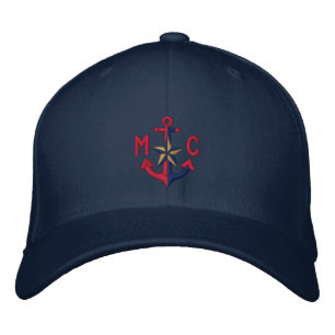 Casquette Brodée Monogramme d'Ancre rouge étoile nautique personnal