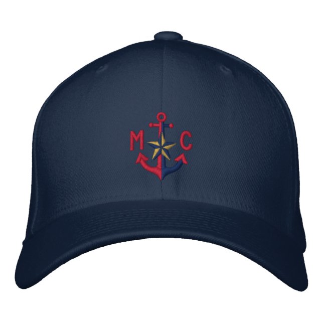 Casquette Brodée Monogramme d'Ancre rouge étoile nautique personnal (Devant)