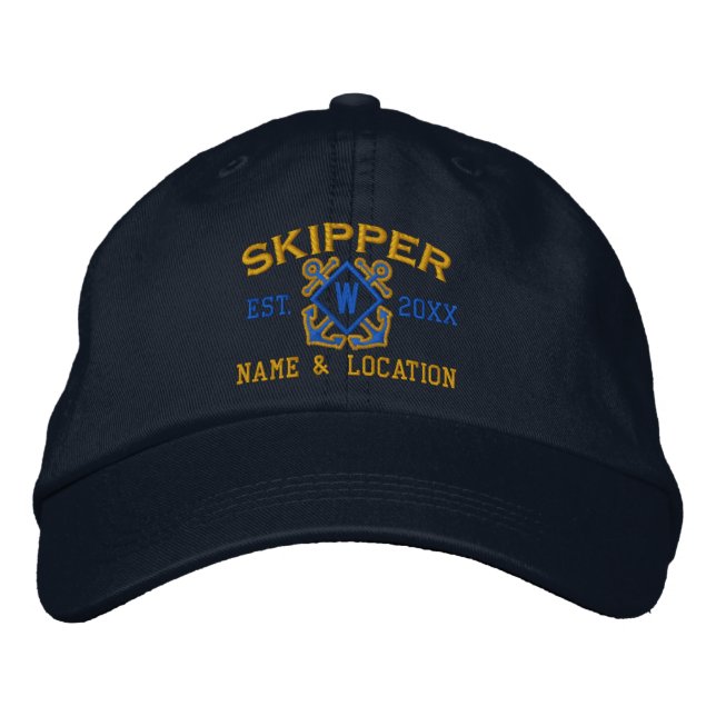 Casquette Brodée Monogramme nautique de skipper personnalisé et plu (Devant)
