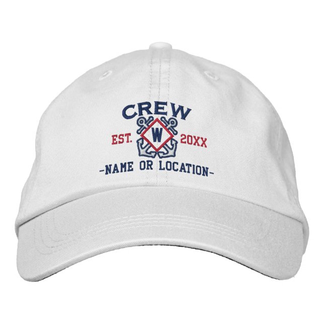 Casquette Brodée Monogramme nautique personnalisé d'équipage et (Devant)